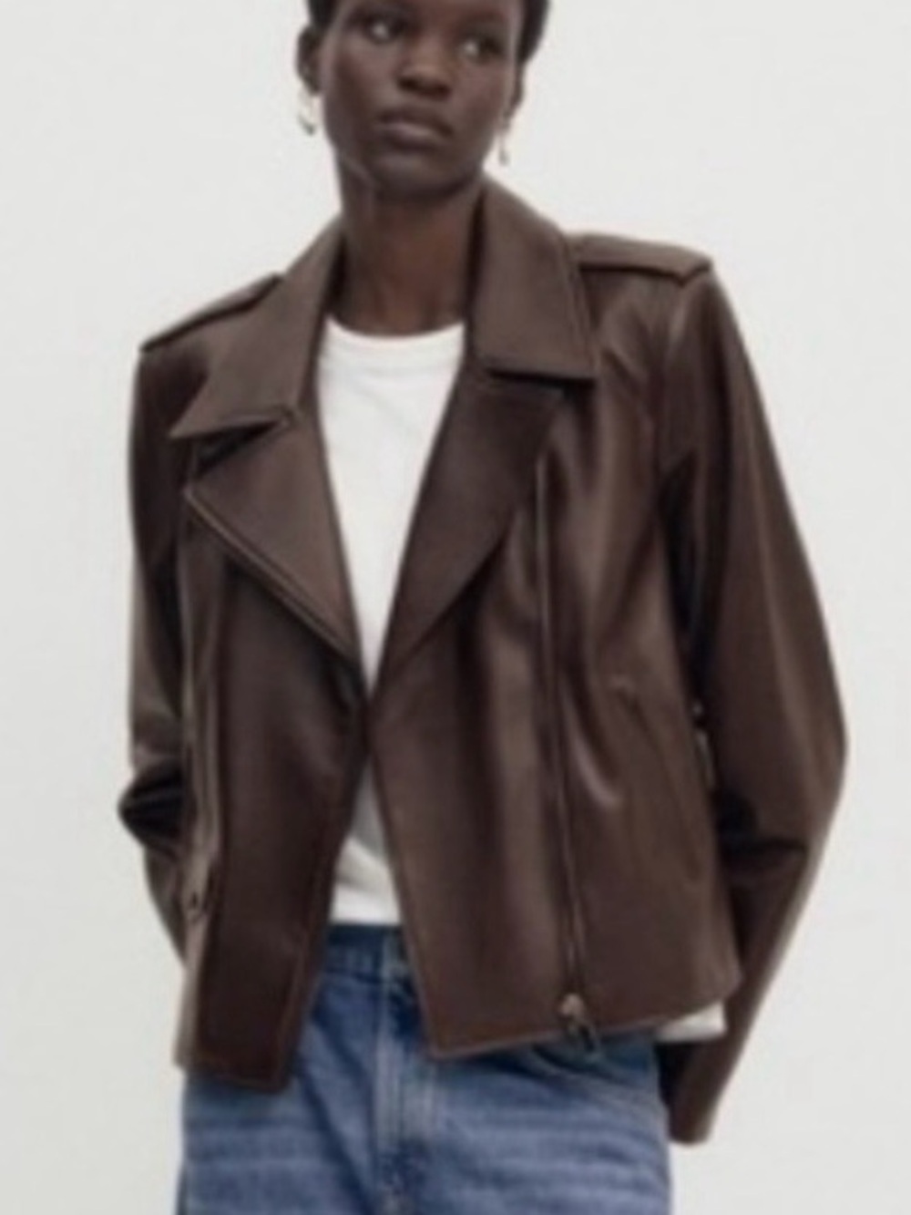NWOT Massimo Dutti Dark Brown Burgundy Nappa leather Moto Biker Jacket size M-L